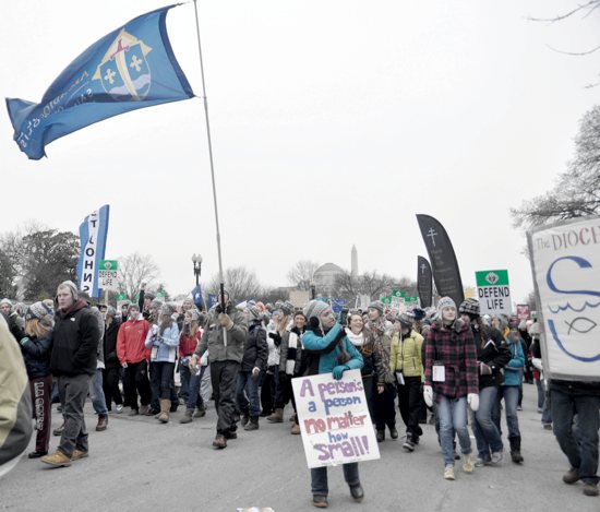 Marchers from the Archdiocese of St. Paul and Minneapolis carry the archdiocesan flag during the annual March for Life on the National Mall in Washington D.C. Jan. 25. Maria Wiering / For the Catholic Spirit
