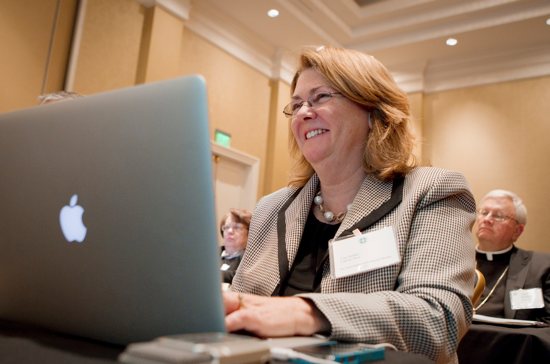Catholic mom and blogger Lisa Hendey of Fresno, Calif., attends a meeting between bloggers and bishops in Baltimore last fall. CNS photo/Nancy Phelan Wiechec