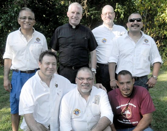 Members of the newly-formed Knights of Columbus Council of Our Lady of Guadalupe in St. Paul gathered to volunteer at the Latino Family Day event at Como Park in St. Paul Aug. 25. Pictured are top row, from left, Lou Alvarado, Father Kevin Kenney, pastor of Our Lady of Guadalupe, George Sonnen and Grand Knight Emeterio Orozco. Bottom row, from left, are Hipolito Barboza, Jose Rodriquez and Pablo Lopez. Dianne Towalski / The Catholic Spirit