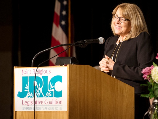 Joan Rosenhauer, executive vice presient of U.S. operations for Catholic Relief Services speaks to attendees of the annual Day on the Hill March 10 at the RiverCentre in St. Paul. The Joint Religious Legislative Coalition, of which the Minnesota Catholic Conference is a member, sponsored the event. Alison Bents.