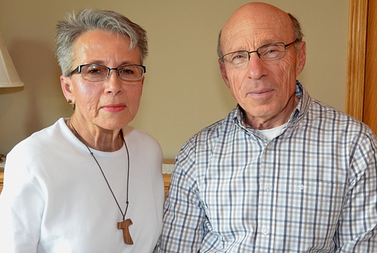Sandy and Dick Tuszynski smile for a photo at their home in rural Garvin, Minn. Married for 47 years, the two credit Worldwide Marriage Encounter for helping them strengthen their marriage after the initial romance had worn off. Sam Patet/The Prairie Catholic