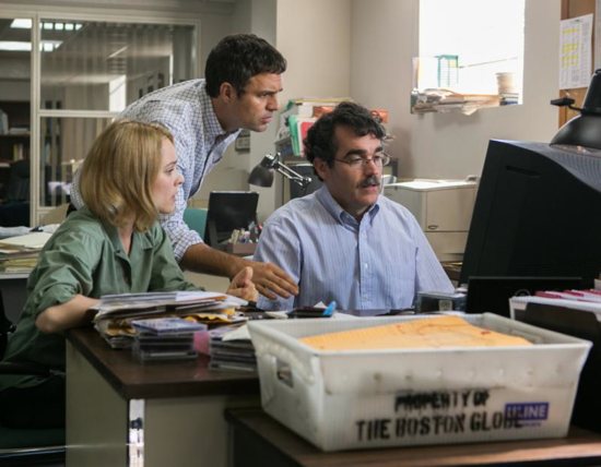 Rachel McAdams, Mark Ruffalo and Brian d'Arcy James star in a scene from the movie "Spotlight." The Catholic News Service classification is A-III -- adults. The Motion Picture Association of America rating is R -- restricted. Under 17 requires accompanying parent or adult guardian. CNS photo/Open Road Films