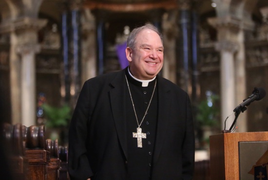 Archbishop Bernard Hebda addresses the media at a press conference March 24 at the Cathedral of St. Paul in St. Paul announcing his appointment as Archbishop-Delegate for the Archdiocese of St. Paul and Minneapolis.