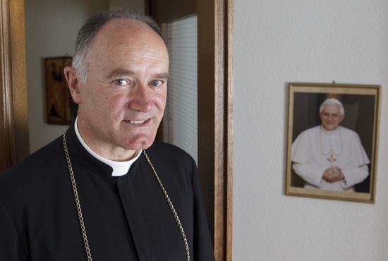 Bishop Bernard Fellay, superior of the Society of St. Pius X, is pictured in 2012 at the society's headquarters in Menzingen, Switzerland. CNS/Paul Haring