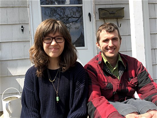 Minneapolis Catholic Workers Erica Sherwood and Joe Kruse outside the Rye House. Maria Wiering/ The Catholic Spirit