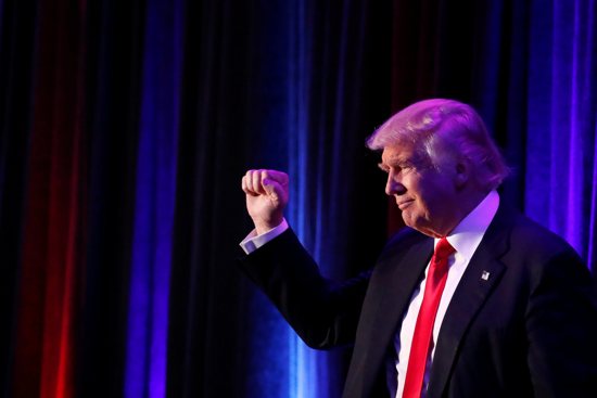 President-elect Donald Trump delivers his acceptance speech at the New York Hilton Midtown in Manhattan in the early morning hours Nov. 9. CNS