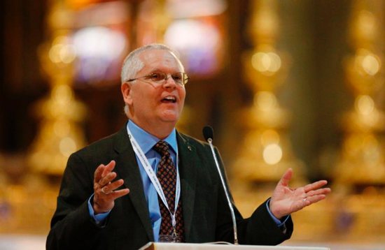 Deacon Greg Kandra of the Diocese of Brooklyn, N.Y., speaks in 2016 at a conference for deacons and their wives at the Basilica of Santa Maria Sopra Minerva in Rome. 9/11 changed his life and put him on the path to the diaconate.