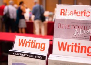Resource materials are seen July 26 during the National Catholic Classical Schools Conference