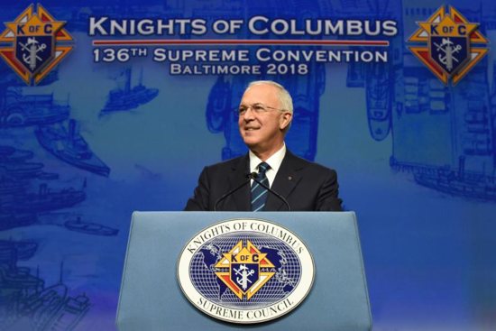 Carl Anderson, CEO of the Knights of Columbus, smiles as he addresses attendees Aug. 7