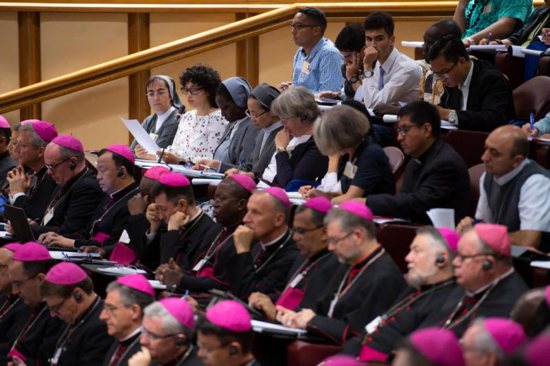 Sister Briana Santiago, a member of the Apostles of the Interior Life from San Antonio, speaks at a session of the Synod of Bishops on young people, the faith and vocational discernment at the Vatican
