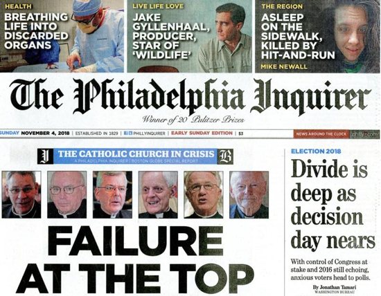 The Inquirer and Boston Globe newspapers teamed up for an article published in both daily papers Nov. 4 that examined ways it said the U.S. bishops have failed to police themselves even since their 2002 gathering in Dallas about clergy sex abuse when they "promised that the church's days of concealment and inaction were over." 
