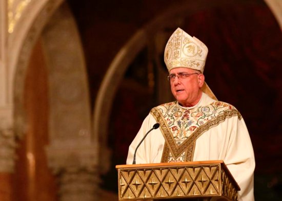 Archbishop Joseph F. Naumann of Kansas City, Kan., chairman of the U.S. bishops' Committee on Pro-Life Activities, delivers his homily during the opening Mass of the National Prayer Vigil for Life Jan. 17 at the Basilica of the National Shrine of the Immaculate Conception in Washington.