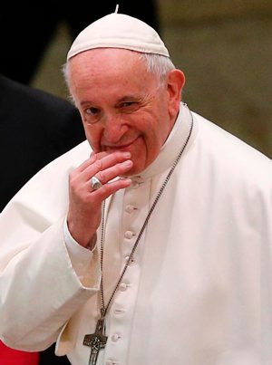 Pope Francis is pictured during his general audience in Paul VI hall at the Vatican Feb. 13.
