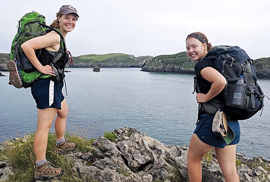 Annie Hinnenkamp, left, and her sister Rachael  on the Camino trail July 8 in Asturias, Spain. 