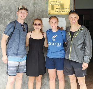 Tommy, left, Rachael, Annie and Billy Hinnenkamp in San Sebastian in northeast Spain June 22, the day before they began their monthlong trek on the Camino trail.