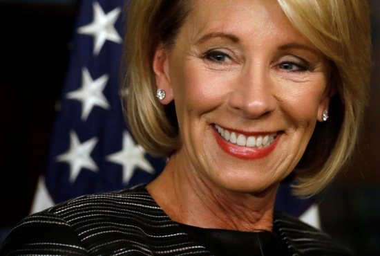 Betsy DeVos is seen in Washington Feb. 7 prior to being sworn in as the U.S. education secretary at the Eisenhower Executive Office Building next to the White House. DeVos has endorsed the Education Freedom Scholarships
