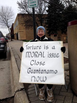 Sister Alice Zachmann attends a peace vigil in Mankato in this undated photo. Courtesy School Sisters of Notre Dame