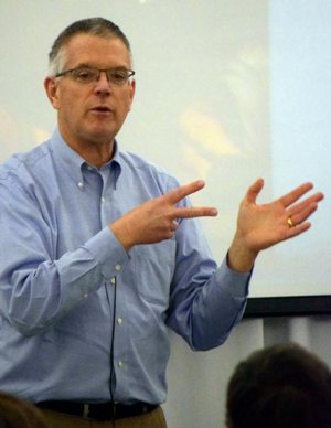 Jesus likely died from excessive blood loss, said Dr. Timothy Millea, an orthopedic surgeon from Bettendorf, Iowa. He is pictured giving a presentation titled "The Passion and Crucifixion: A Medical Perspective" April 4, 2019, at St. Paul the Apostle Church in Davenport, Iowa.