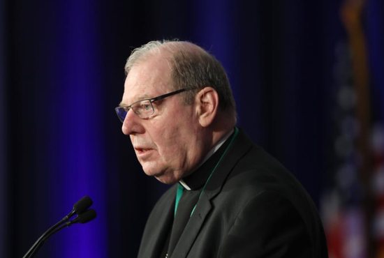 Bishop Robert P. Deeley of Portland, Maine, speaks on the first day of the spring general assembly of the U.S. Conference of Catholic Bishops in Baltimore June 11, 2019. 