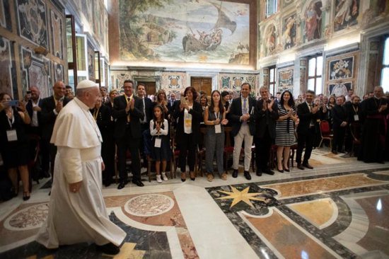 Pope Francis arrives for an audience with participants of an international meeting of schools, movements and associations of the new evangelization