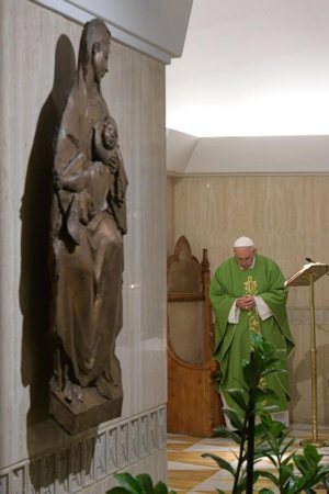 Pope Francis celebrates Mass in the chapel of his Vatican residence