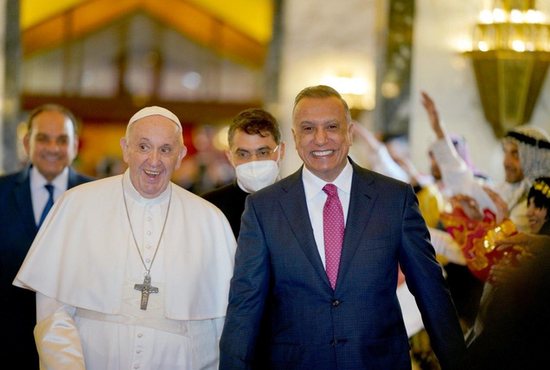 Pope Francis and Iraqi Prime Minister Mustafa al-Kadhimi 
