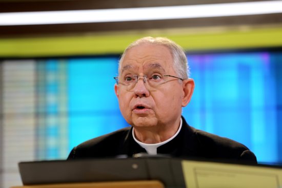 Archbishop José H. Gomez of Los Angeles, president of the U.S. Conference of Catholic Bishops, speaks at the USCCB headquarters in Washington June 16, 2021, during the opening of bishops' three-day virtual spring meeting.