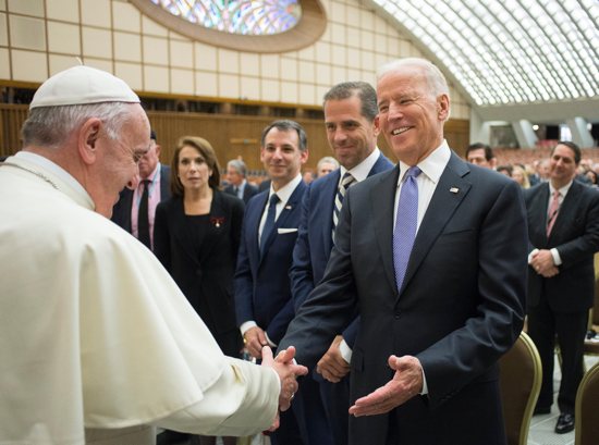Pope Francis greets then-U.S. Vice President Joe Biden after both spoke at a conference on adult stem cell research at the Vatican April 29, 2016. In a recent interview, Archbishop Christophe Pierre, the Vatican ambassador to the U.S., said he is helping the Holy See prepare for Biden's first presidential visit to the Vatican, sometime during an Oct. 30-31 Rome summit of leading rich and developed nations. "It would be an anomaly if he did not meet the pope while in Rome," especially since Biden is the first Catholic president in 58 years, the nuncio said.