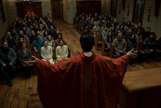 This is an image for the TV show "Midnight Mass," streaming on Netflix.