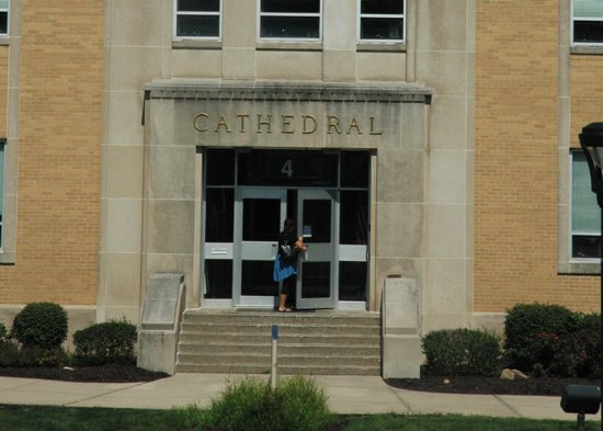 Cathedral High School in Indianapolis is seen in this 2018 file photo. A panel of the Indiana Court of Appeals ruled Nov. 23, 2021, that a lawsuit filed by a teacher who was fired from his job at the school because he was in a same-sex marriage can proceed.