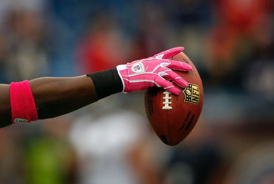 An NFL football is seen during a game in Foxborough, Mass., Oct. 4, 2009.