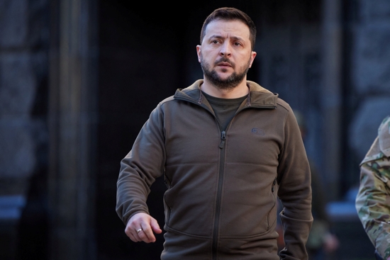 Ukrainian President Volodymyr Zelenskyy is walks in Kyiv April 30, 2022, during the Russian invasion. On May 3, Zelenskyy thanked the Albanians for supporting Ukraine in the war with Russia and compared their help to the actions of St. Teresa of Kolkata.