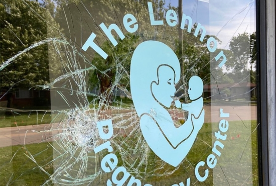 Vandals smashed nearly a dozen windows and spray-painted messages on the side of the building housing the Lennon Pregnancy Center in Dearborn Heights, Mich., June 20, 2022.