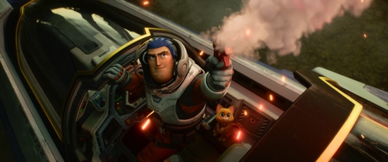 This is a scene from the animated movie "Lightyear." The Catholic News Service classification is A-III -- adults. The Motion Picture Association rating is PG -- parental guidance suggested. Some material may not be suitable for children.