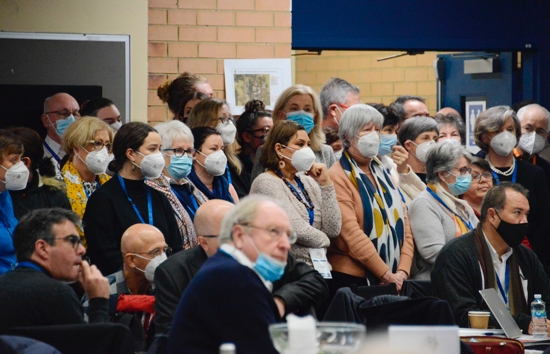 People participate in the Second Assembly of the Plenary Council of the Australian Catholic Church in Sydney July 6, 2022. The meeting was disrupted July 6 after more than 60 of the 277 members staged a protest over issues regarding women in the church, including the defeat of a motion to formalize support for the ordination of women as deacons.