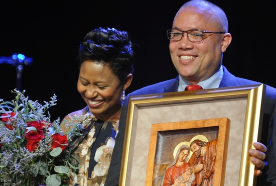 Robert Sewell of Douglasville, Ga., poses Aug.1, 2022, after Supreme Knight Patrick E. Kelly, CEO of the Knights of Columbus, presented his family with the International Family of the Year Award during the Knights' 140th Supreme Convention at the Grand Ole Opry in Nashville, Tenn. Robert Sewell has been a Knight for 15 years. He is currently a member of the St. John Paul II Council 10821.
