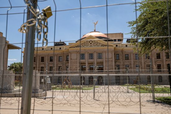 The Arizona Capitol complex in Phoenix is seen June 27, 2022, following protests against the U.S. Supreme Court after it overturned the landmark Roe v. Wade abortion decision June 24.