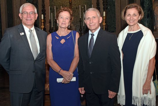 Honorees at the Ignatian Volunteer Corps' "Evening of Gratitude" event Sept. 18, 2022, include, from left to right, Joseph Raia, who received the Madonna Della Strada Award along with James Kelley who is not pictured; nurse-bioethicist Christine Grady and her husband, Dr. Anthony Fauci, a physician and scientist, who received the Pedro Arrupe S.J. Award for Exemplary Public Service; and Martina O'Shea, who received the Kathleen Curtin Spirituality in Mission Award.