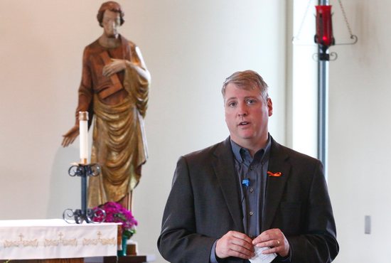 Mark Houck, co-founder and president of the King's Men, a Catholic lay apostolate, is seen at St. Joseph Church in Downington, Pa., April 30, 2017, during the "Family Fully Alive Festival" sponsored by the Knights of Columbus. The Kintnersville, Pa., resident was arrested Sept. 23, 2022, on federal charges for allegedly physically assaulting a volunteer escort at a Planned Parenthood abortion clinic in Philadelphia in October 2021.
