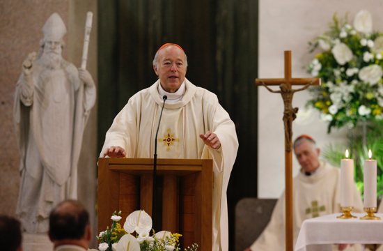 Cardinal Robert W. McElroy of San Diego gives the homily as he celebrates a Mass of thanksgiving at St. Patrick's Church in Rome in this Aug. 28, 2022, file photo. Pope Francis appointed him a member of the Dicastery for Laity, the Family and Life as well as the Dicastery for Promoting Integral Human Development. 