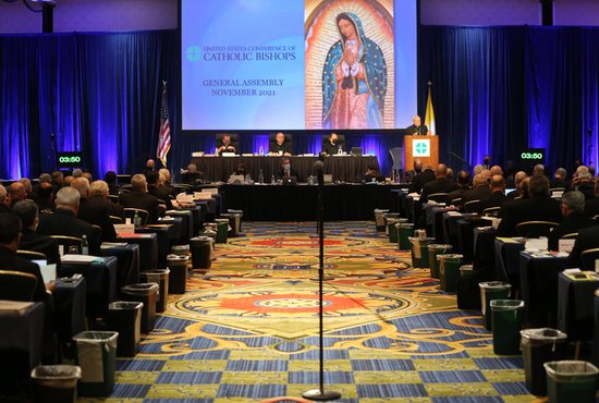 Bishops attend a Nov. 16, 2021, session of the fall general assembly of the U.S. Conference of Catholic Bishops in Baltimore. The bishops' 2022 general assembly will be held Nov. 14-17.