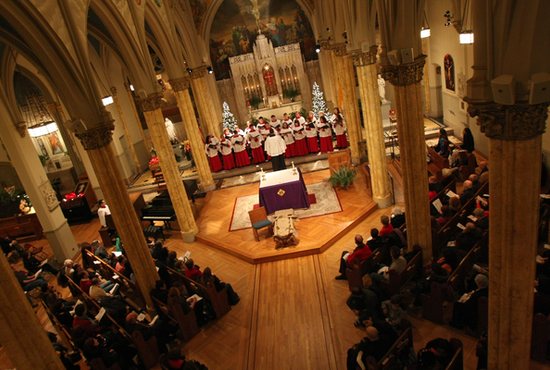 Members of the choir sing Christmas hymns, such as "O Come, O Come, Emmanuel," at St. Malachy's Church in New York. During Advent, we should ask ourselves what part we are playing in the journey to Christ's birth.