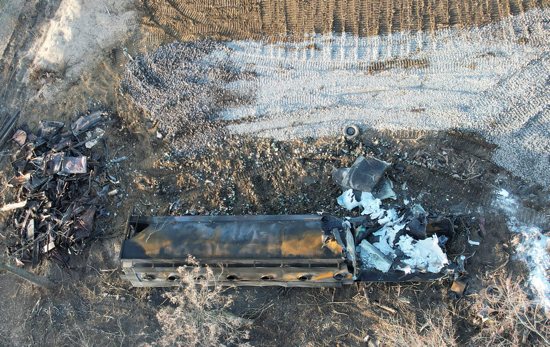 A burnt container is seen in East Palestine, Ohio, Feb. 15, 2023, at the site of a train derailment. An Ohio Catholic priest told OSV News that "it will be a long time" before he and his parishioners feel secure in their surroundings following the Feb. 3 derailment that dumped toxic chemicals into the environment.OSV News photo/Alan Freed, Reuters