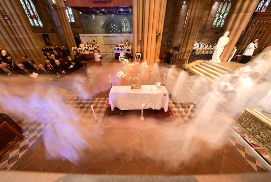 The casket of Australian Cardinal George Pell is pictured during his funeral Mass at St. Mary's Cathedral in Sydney Feb. 2, 2023. Cardinal Pell, former prefect of the Vatican's Secretariat for the Economy, died Jan. 10 in Rome at the age of 81.