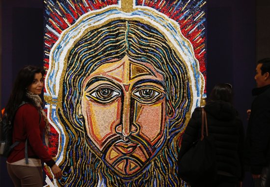 A mosaic called "Face of Christ" appears in an exhibit, "He Became Flesh," in Florence, Italy, in this file photo from Nov. 9, 2015. Pope Francis reflected on the transfiguration of Christ in his 2023 Lenten message.