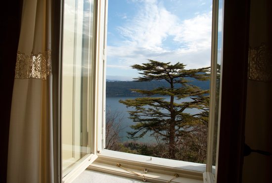 Lake Albano is seen from a window of the papal villa in Castel Gandolfo, Italy, in this photo taken Feb. 22, 2013. Pope Francis has decided not to spend the summer there as most pontiffs before him have done. He will continue to reside at the Vatican but with a reduced schedule in July and August.