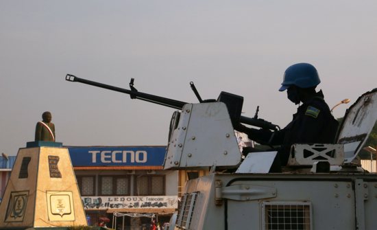 A United Nations peacekeeper patrols the streets in Bangui, Central African Republic, Dec. 26, 2020. The Ukraine war now in its second year is affecting the world globally -- including the African countries.