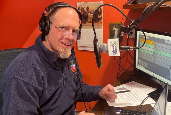 Patrick Conley does some of his radio work from his home studio in Thorp, Wisconsin.