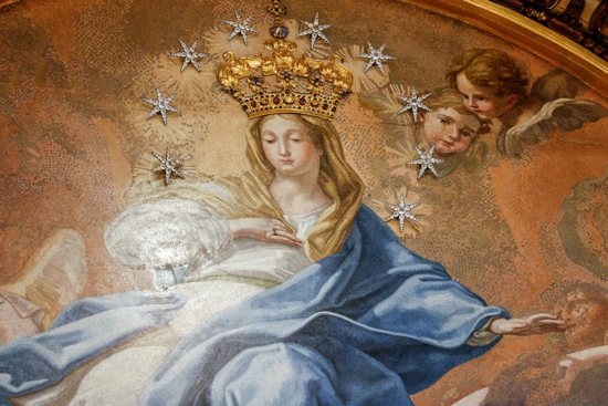 An image of the Immaculate Conception depicting a crowned Mary is seen in the Chapel of the Choir in St. Peter's Basilica at the Vatican May 30, 2023.