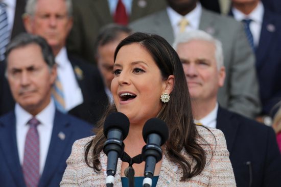 Republican Conference Chairwoman Elise Stefanik, R-N.Y., speaks on Capitol Hill in Washington, April 17, 2023. She spoke at the National Press Club in Washington June 20 commemorating the first anniversary of the U.S. Supreme Court’s Dobbs decision.